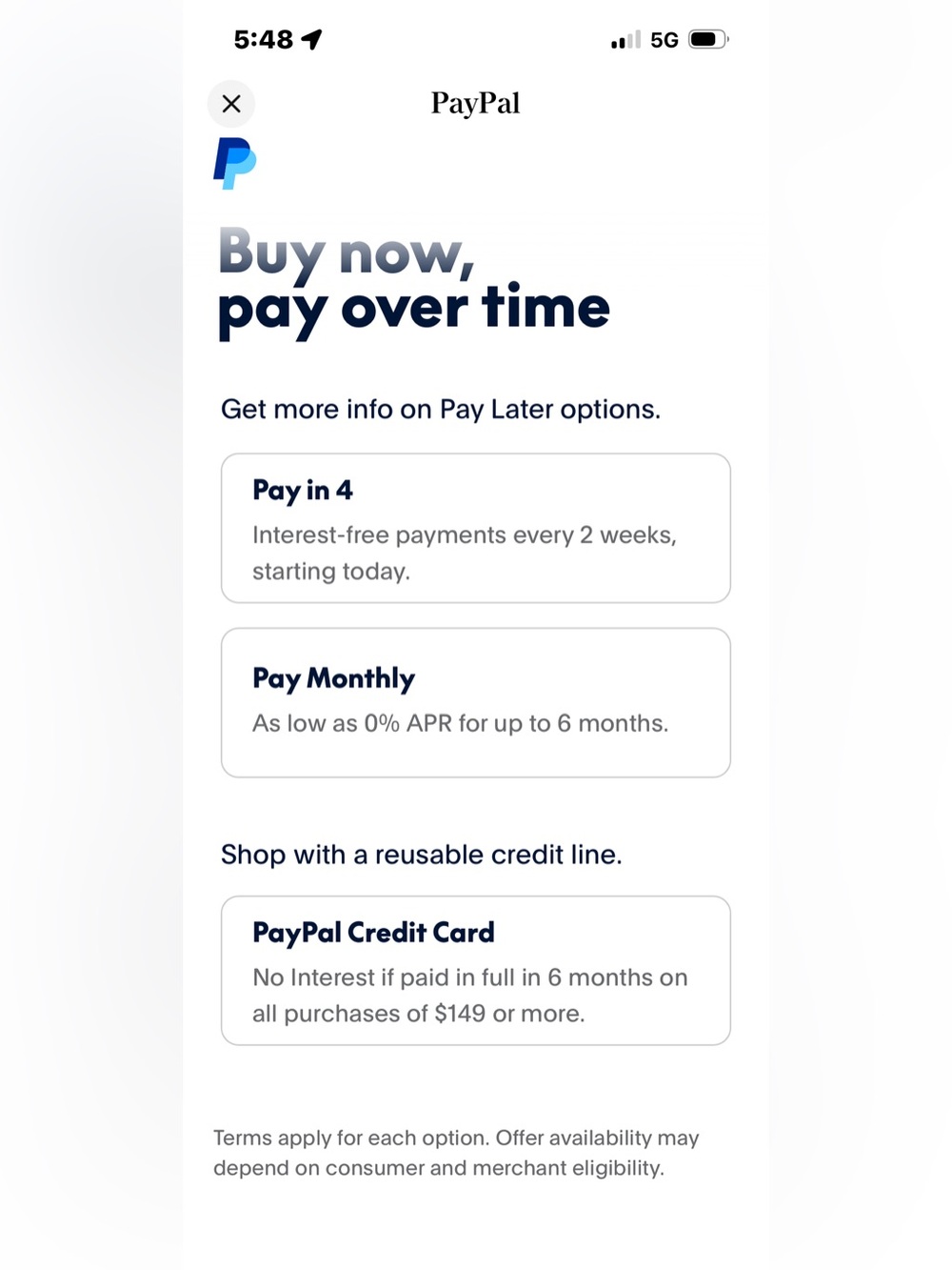 By now, pay later payment options check out Affirm and PayPal